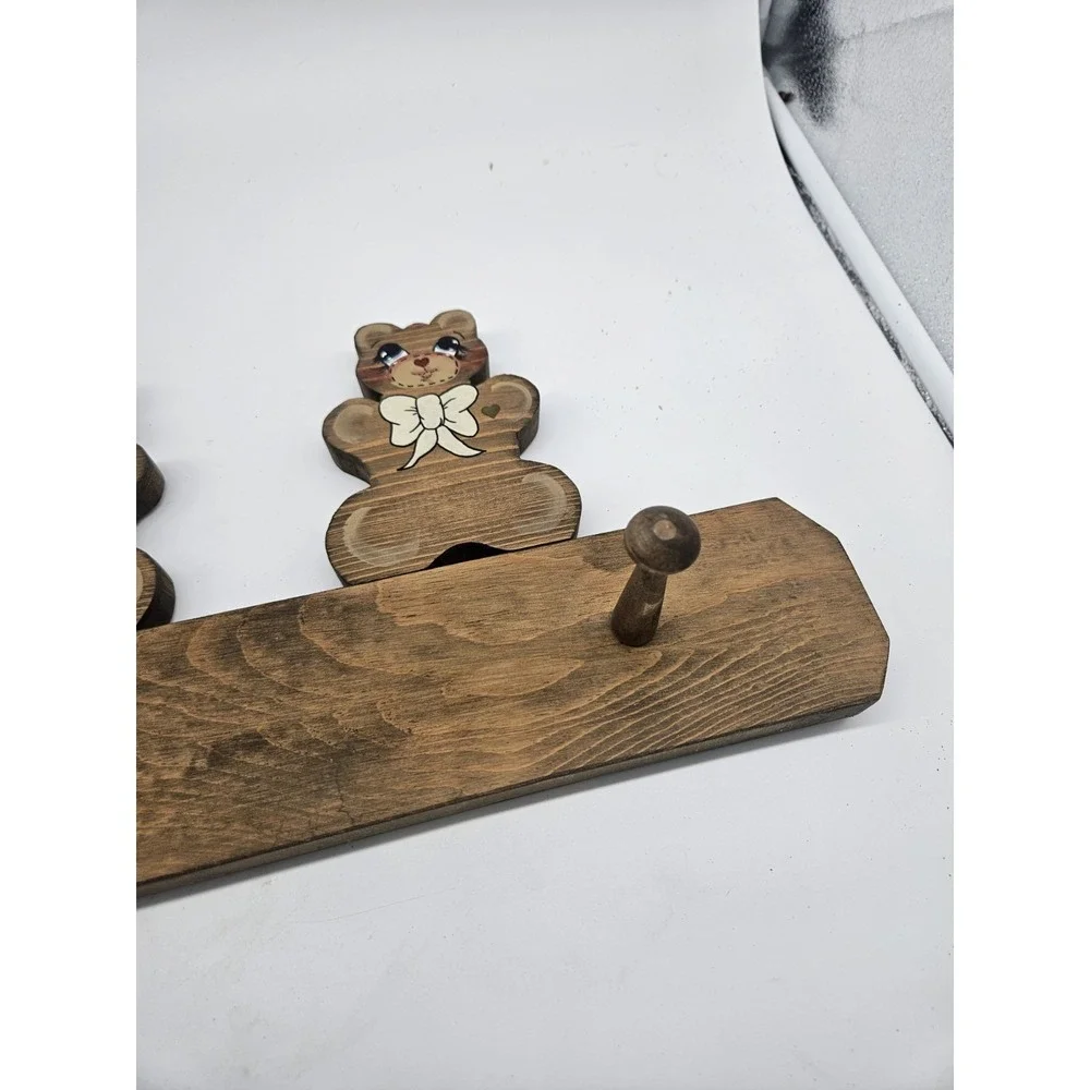 Vintage Wooden Cottagecore Handpainted Teddy Bear Wall Hook‎